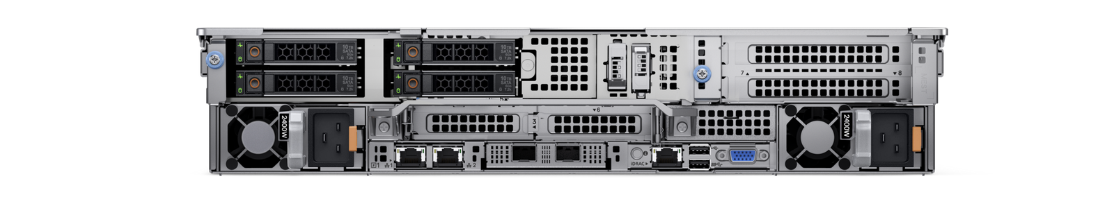 Dell PowerEdge R750 rear view — redundant PSUs, PCIe Gen4 risers, OCP 3.0 networking
