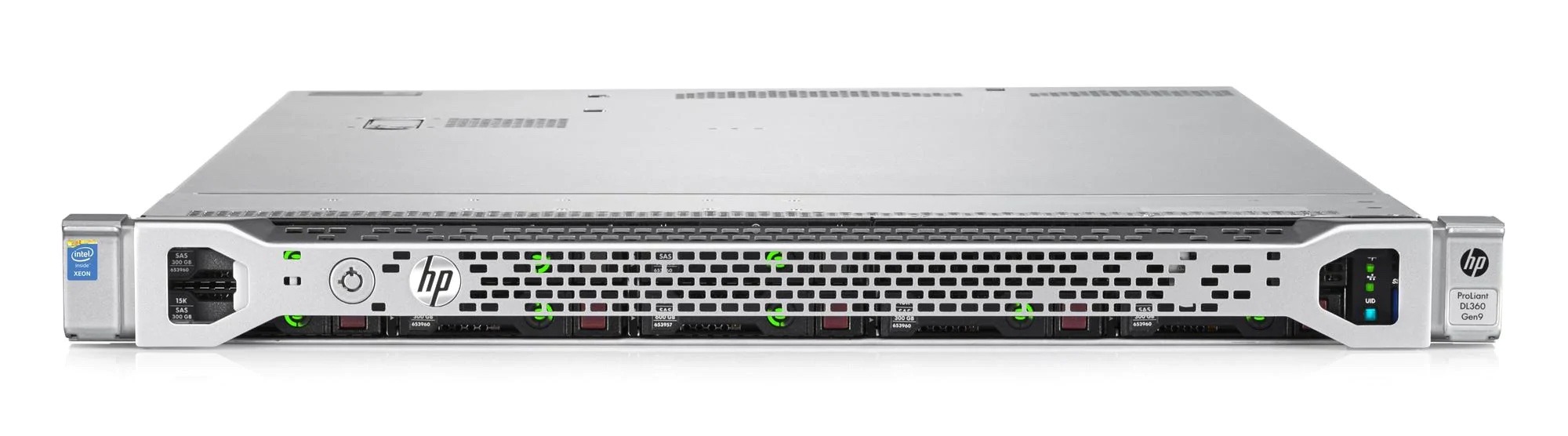 HPE ProLiant DL360 Gen9 front — 4x SFF hot-swap drive bays with HPE bezel