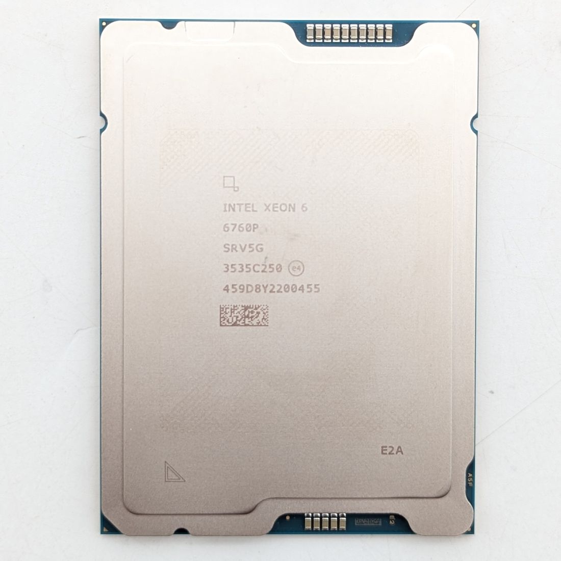 Intel Xeon processor, top face, laser-etched markings reading
