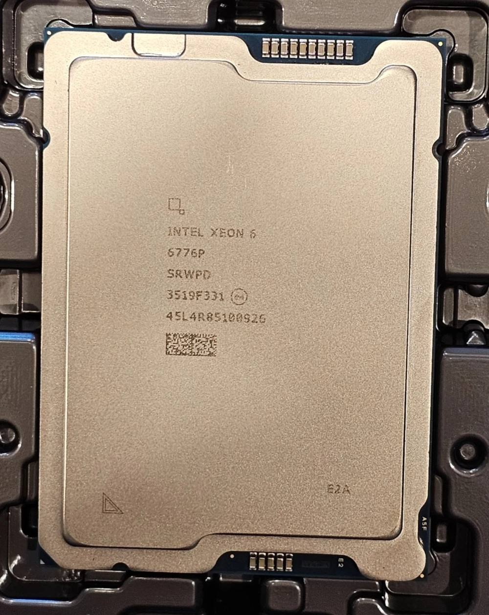 Intel Xeon processor, top face, laser-etched markings reading