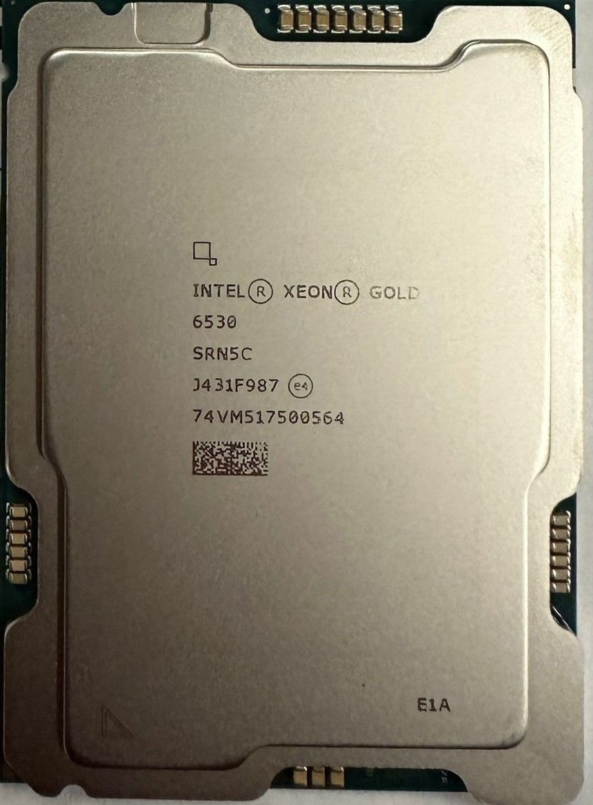 Intel Xeon processor, top face, laser-etched markings reading