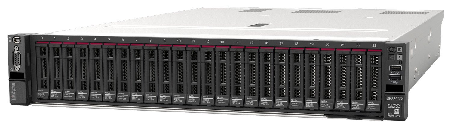 Lenovo ThinkSystem SR850 V2 front — up to 24 SFF drive bays in 2U 4-socket chassis