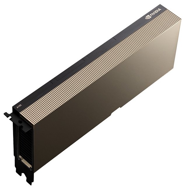 Render oficial da NVIDIA A100 PCIe: GPU de data center passiva de slot duplo com marca A100