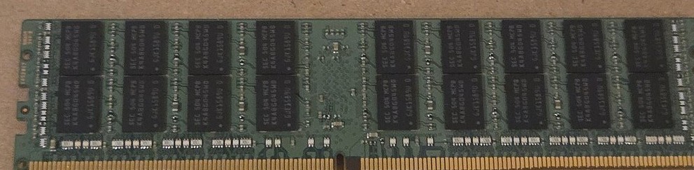 DDR4 ECC LRDIMM module rear view showing the higher DRAM package count of a load-reduced module