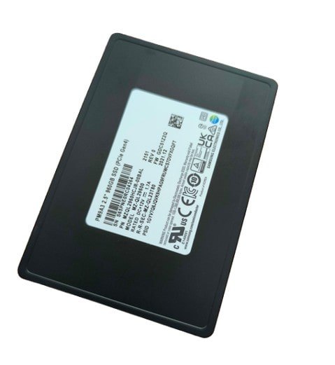 Samsung PM9A3 960GB U.2 NVMe SSD, label view — MZQL2960HCJR