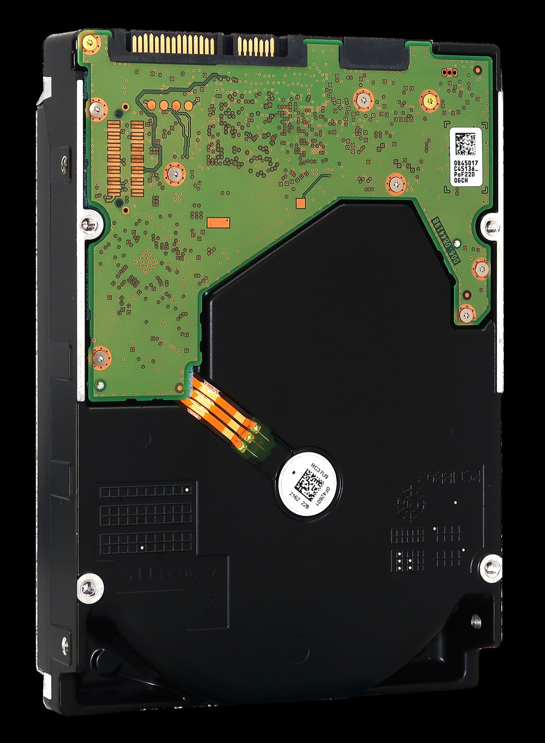WD Ultrastar HC550 18TB Rückansicht: PCB mit SATA-Daten- und Stromsteckern
